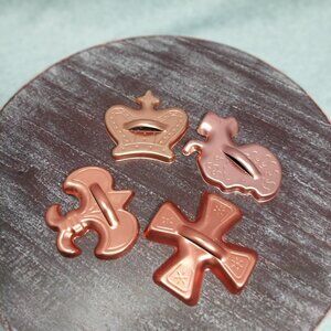 Vintage Lot of 4 Copper Colored Metal Cookie Cutters - Crown Cross  Fluer De Lis